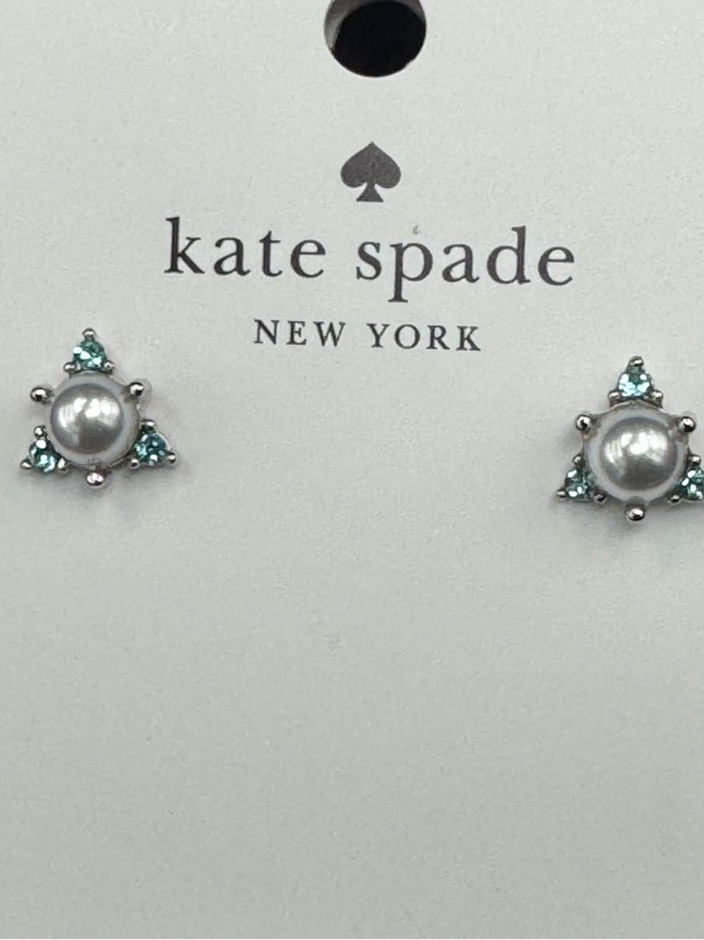 kate spade Silver Pearl Earrings with Aqua Crystal Triangles